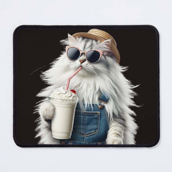 Item preview, Playful long-haired cat drinking a milkshake through a straw designed and sold by pasdem.
