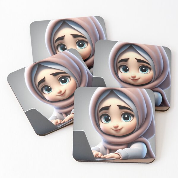 Item preview, Cute Girl in Hijab Working on Laptop Cartoon Vector Icon designed and sold by hjian8219.
