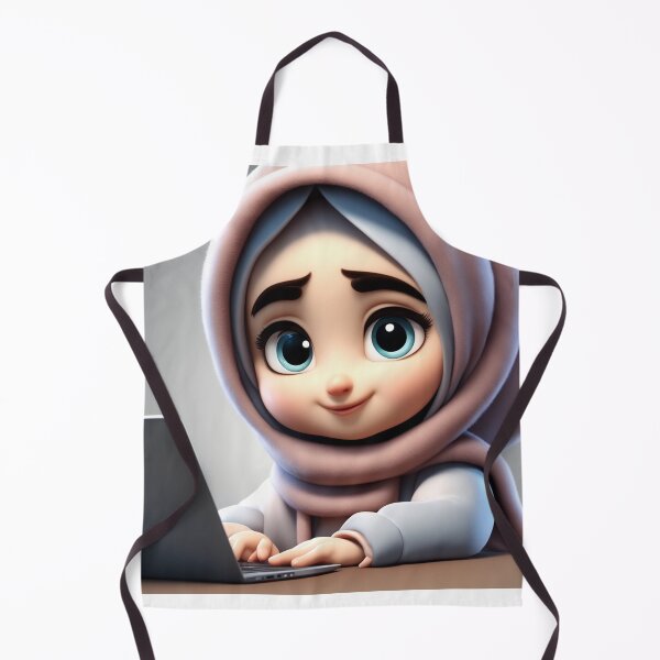 Item preview, Cute Girl in Hijab Working on Laptop Cartoon Vector Icon designed and sold by hjian8219.