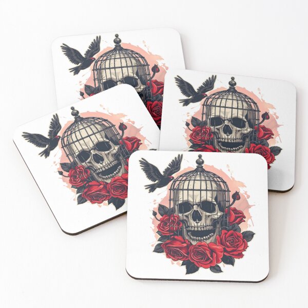 Item preview, Skull in a cage with roses and a black bird designed and sold by R-market.