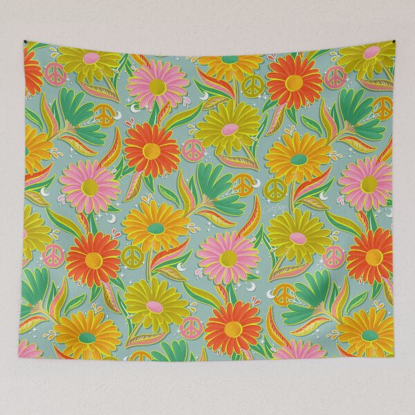 Item preview, Drippy Daisy Dreamscape – Electric on Blue designed and sold by Cat Coquillette.