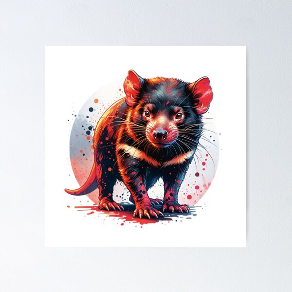 Tassie Devil Sketch, Large A2 Art Print, 2024 Poster by flossy-p. Australian animal, gift.