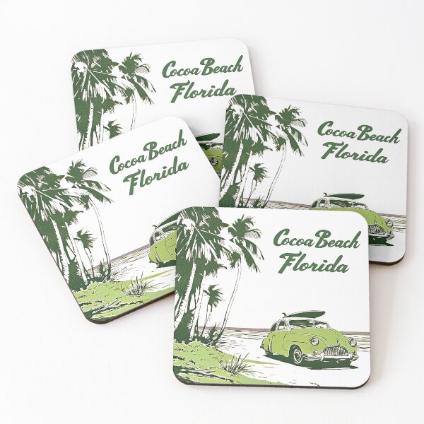 Item preview, Cocoa Beach Florida - Classic Car Surf Culture Design with Palm Trees and Single Fin Surfboard designed and sold by YardWest.