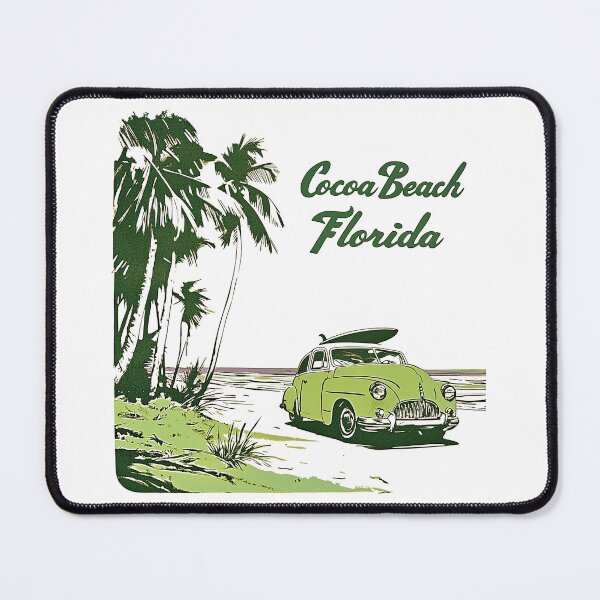 Item preview, Cocoa Beach Florida - Classic Car Surf Culture Design with Palm Trees and Single Fin Surfboard designed and sold by YardWest.