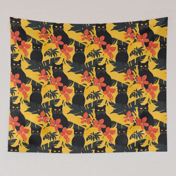 Item preview, Black Cat with Red Flower Themed Hawaiian Shirt - Tropical Feline Fun designed and sold by zwrohn.