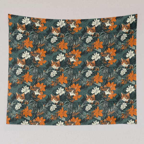 Item preview, Orange Tabby and Flower Themed Hawaiian Shirt - Tropical Feline Fun designed and sold by zwrohn.