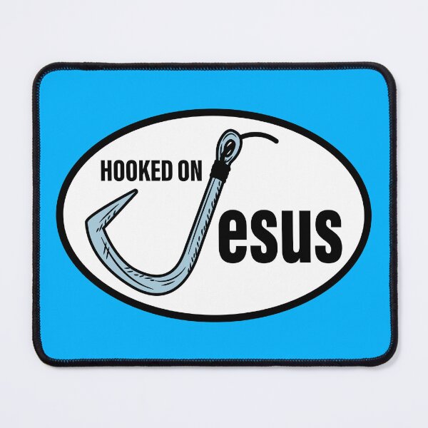 Item preview, Hooked on Jesus Oval Sticker designed and sold by BlueSkyTheory.