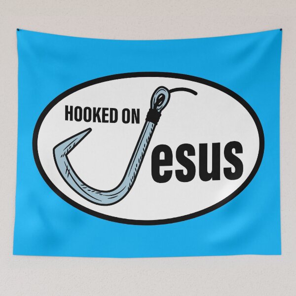 Item preview, Hooked on Jesus Oval Sticker designed and sold by BlueSkyTheory.