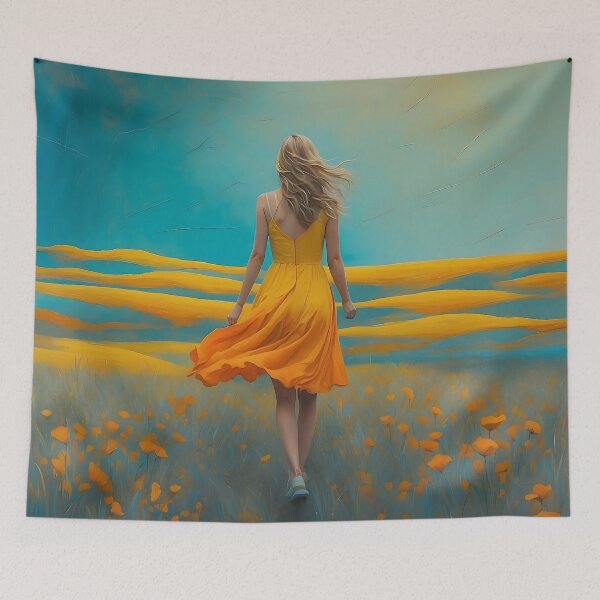 Item preview, Vivid painting of Girl in Orange dress designed and sold by UmagineArts.