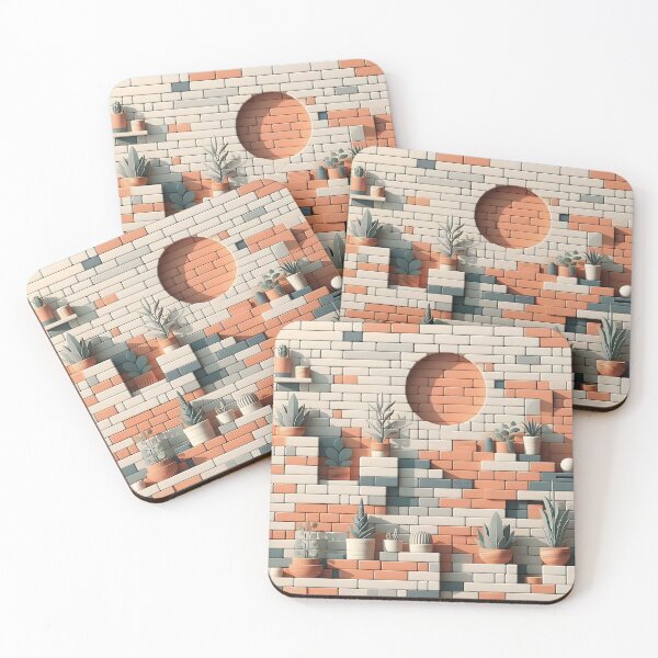 Item preview, Geometric Plant Wall - Abstract Brick Art designed and sold by CitrineLinker.