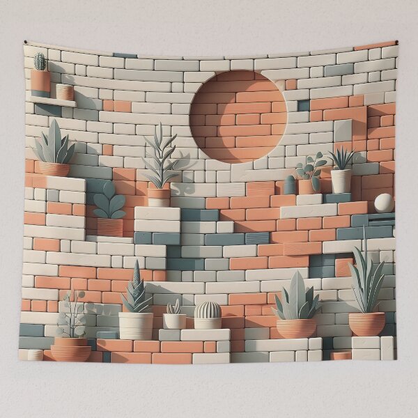Item preview, Geometric Plant Wall - Abstract Brick Art designed and sold by CitrineLinker.