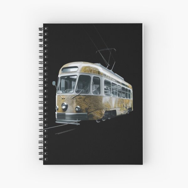 Aperçu de l'œuvre  Tram vintage, principalement dans une palette de couleurs crème et jaune avec des accents métalliques créée et vendue par macadolie.