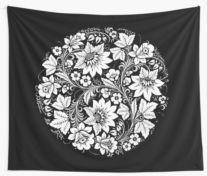 "Black and White Floral" Wall Tapestry by diram  Redbubble