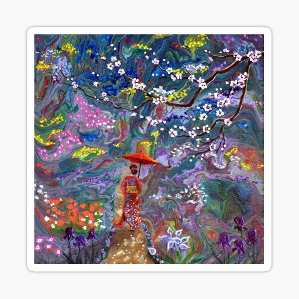 Geisha Strolling Through a Mystic Garden Sticker