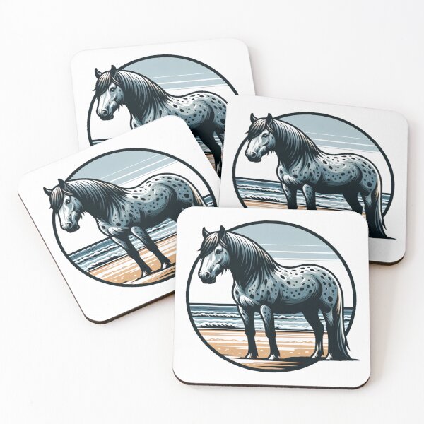 Item preview, Black and white spotted horse on the beach designed and sold by Catherine Harrison.
