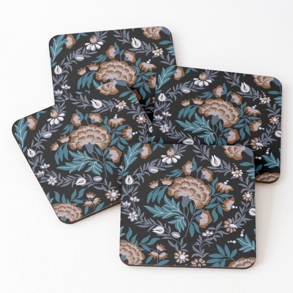 Item preview, Historical Floral Pattern - Black, Teal & Brown designed and sold by Sarah Thorpe Designs .