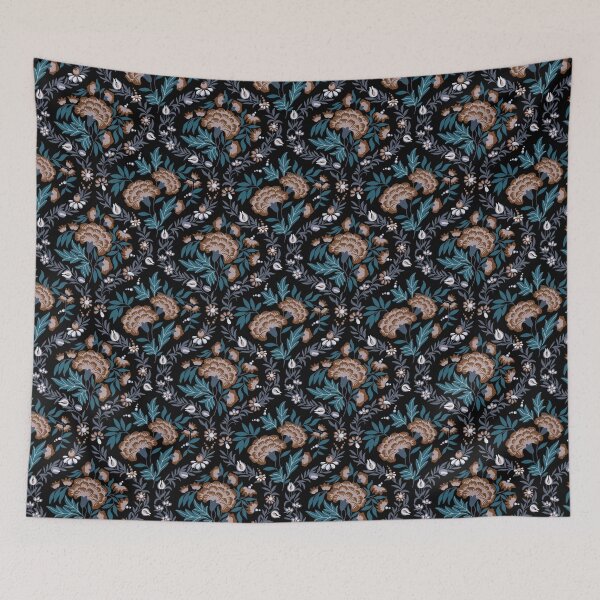 Item preview, Historical Floral Pattern - Black, Teal & Brown designed and sold by Sarah Thorpe Designs .