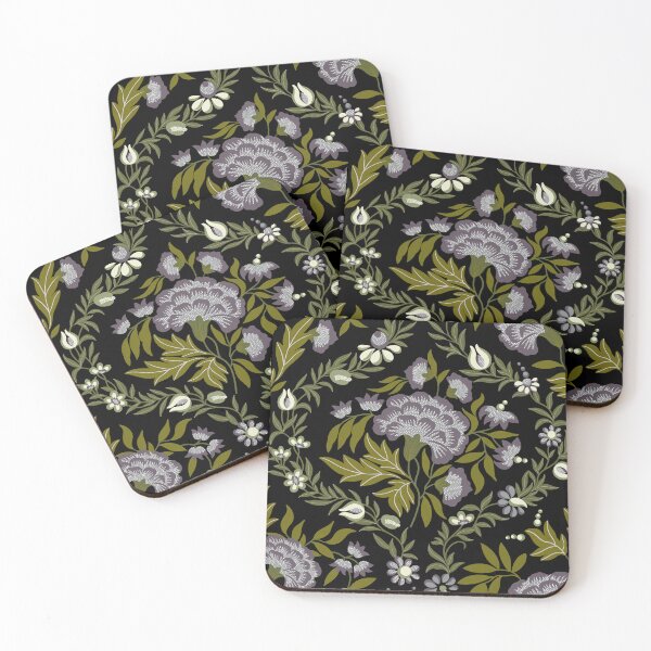 Item preview, Historical Floral Pattern - Black, Green & Dusky Purple Grey designed and sold by Sarah Thorpe Designs .