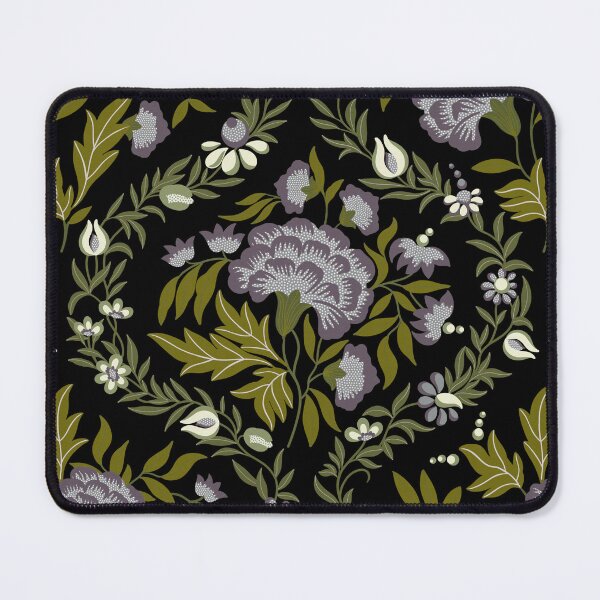 Item preview, Historical Floral Pattern - Black, Green & Dusky Purple Grey designed and sold by Sarah Thorpe Designs .