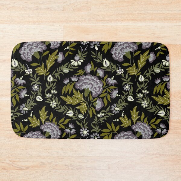 Item preview, Historical Floral Pattern - Black, Green & Dusky Purple Grey designed and sold by Sarah Thorpe Designs .