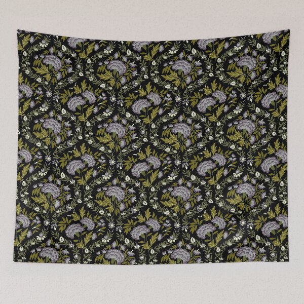 Item preview, Historical Floral Pattern - Black, Green & Dusky Purple Grey designed and sold by Sarah Thorpe Designs .