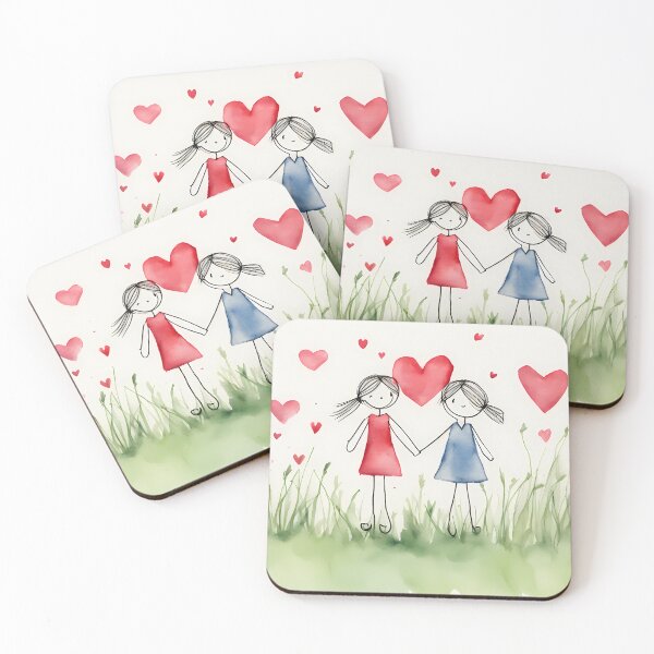 Item preview, Two Stick Figure Children Holding Hands with Red Hearts designed and sold by CalmnessbyChoice.