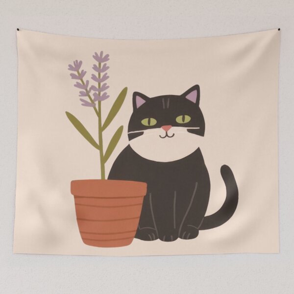 Item preview, Cute chubby funny kitty with lavender in a retro pot. designed and sold by SaraSumi.