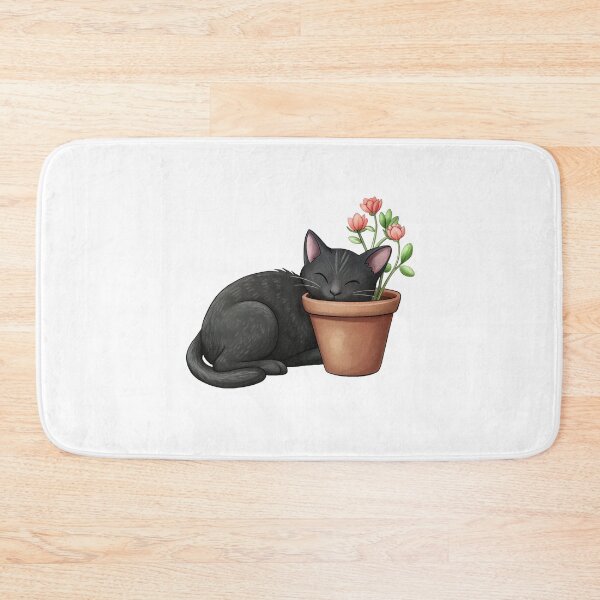 Item preview, A black cat sleeping near flower pot designed and sold by Bongkotchakorn.