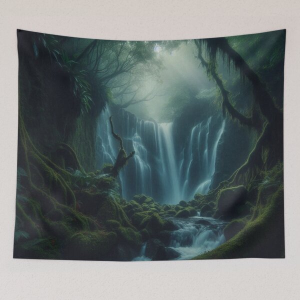 Item preview, Mystical Waterfall In A Dense Jungle. designed and sold by IrsathThaslima.
