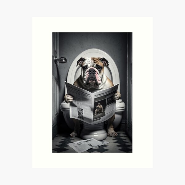 Item preview, Bulldog Sitting on the Toilet Reading a Newspaper designed and sold by CheekyAnimalz.