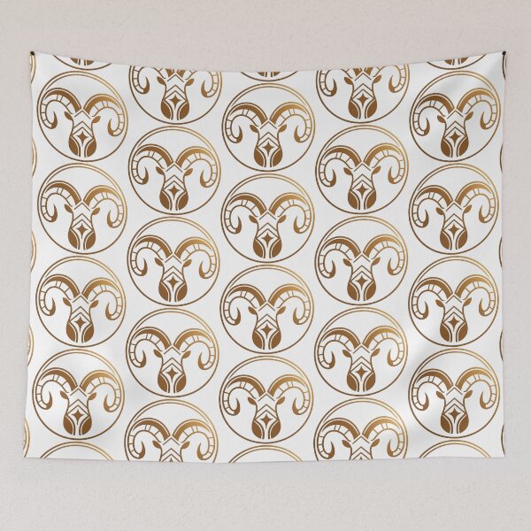 Item preview, A gold and white circle with a ram's head in the center designed and sold by PWDigitalArt.