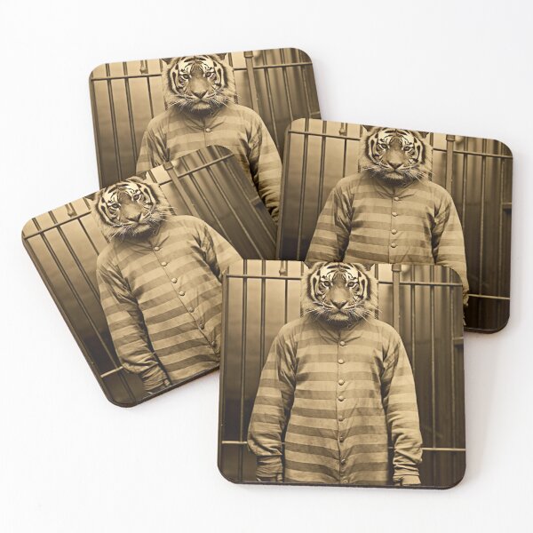 Item preview, Tiger in Jail in a Striped Prison Suit, Funny Vintage designed and sold by CheekyAnimalz.