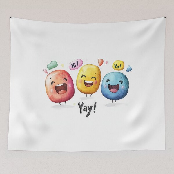 Item preview, Cute colorful characters saying "Hi!" and "Yay!" with big smiles. designed and sold by MystiS.