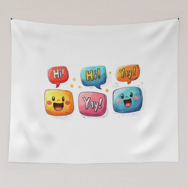 Item preview, Colorful speech bubbles with cheerful messages, "Hi!" and "Yay!" designed and sold by MystiS.