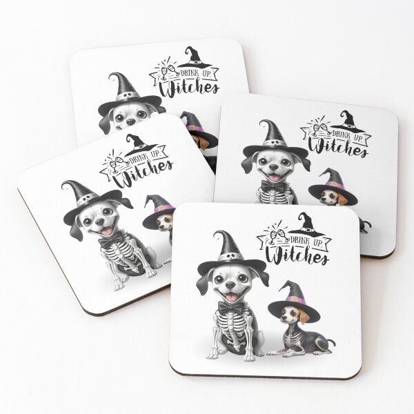 Item preview, Drink Up Witches Halloween Dogs With Witch Hats designed and sold by FreeStyleTrend.