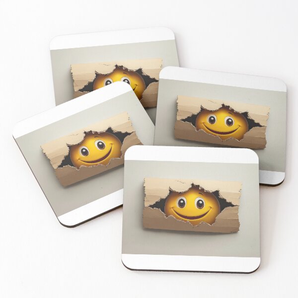 Item preview, Smiling emoji face peeking through torn cardboard hole. designed and sold by MystiS.