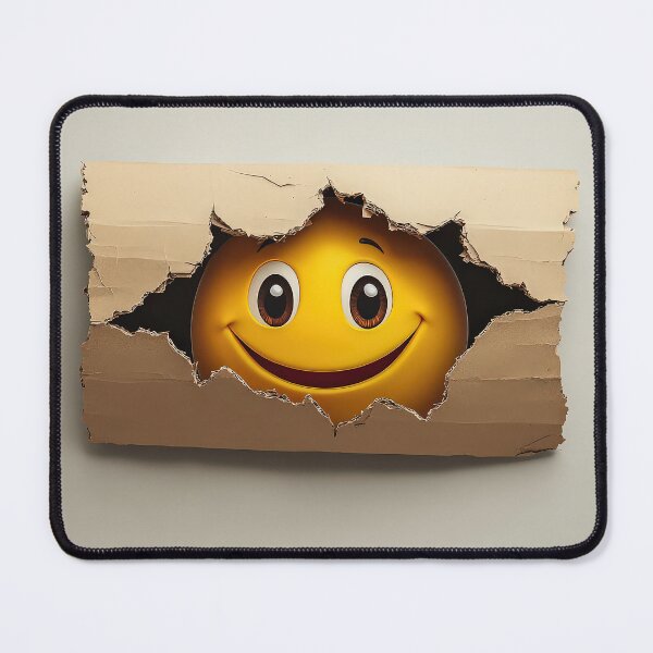 Item preview, Smiling emoji face peeking through torn cardboard hole. designed and sold by MystiS.