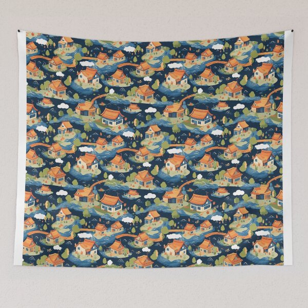 Item preview, Village on the river designed and sold by Alessandro Remo Mazzoni Remotextiles.