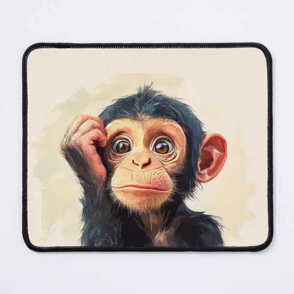 Item preview, Thoughtful baby chimp scratching head with wide, curious eyes. designed and sold by MystiS.