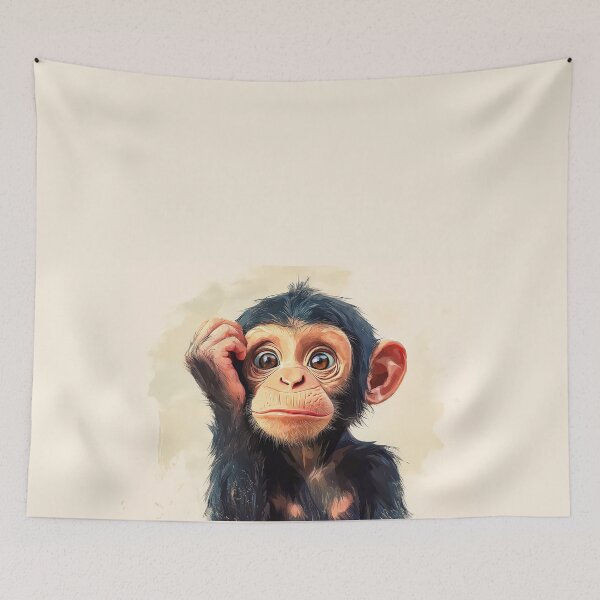 Item preview, Thoughtful baby chimp scratching head with wide, curious eyes. designed and sold by MystiS.