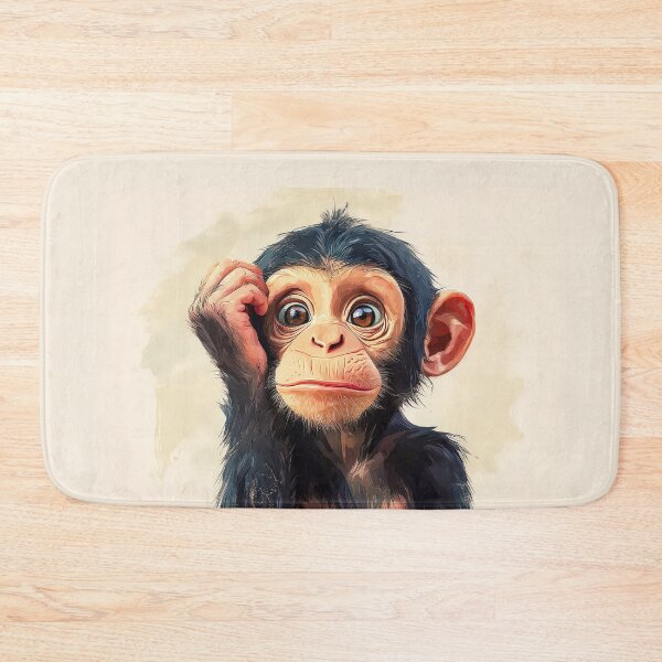 Item preview, Thoughtful baby chimp scratching head with wide, curious eyes. designed and sold by MystiS.