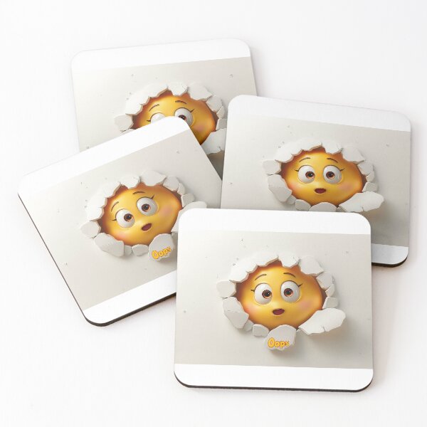 Item preview, Surprised emoji character peeks through broken wall with "Oops." designed and sold by MystiS.