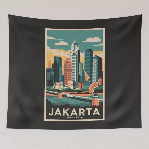 Item preview, A Vintage Travel Art of Jakarta - Indonesia  designed and sold by GoodOldVintage.