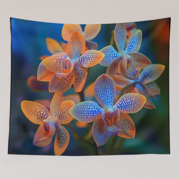 Item preview, Enchanting Jade Tiger Orchids on Dark Blue Background designed and sold by mebraart.