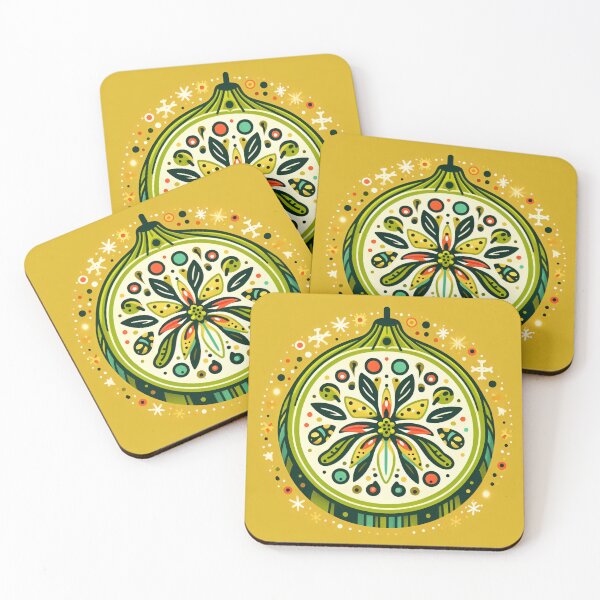 Item preview, Whimsical festive Lotus Seed Pod Illustration - Colourful Botanical Art yellow cream green designed and sold by FOLK ART FUSION by heidiannemorris.