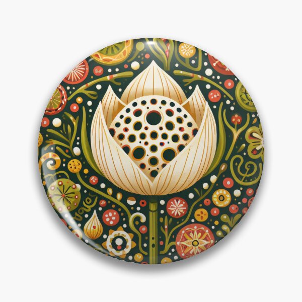 Item preview, Whimsical Lotus Seed Pod Illustration - Colourful Botanical Art yellow cream green designed and sold by FOLK ART FUSION by heidiannemorris.