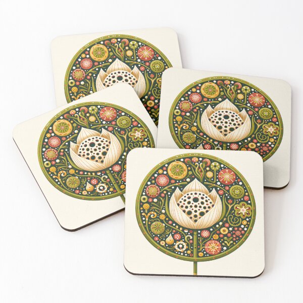 Item preview, Whimsical Lotus Seed Pod Illustration - Colourful Botanical Art yellow cream green designed and sold by FOLK ART FUSION by heidiannemorris.