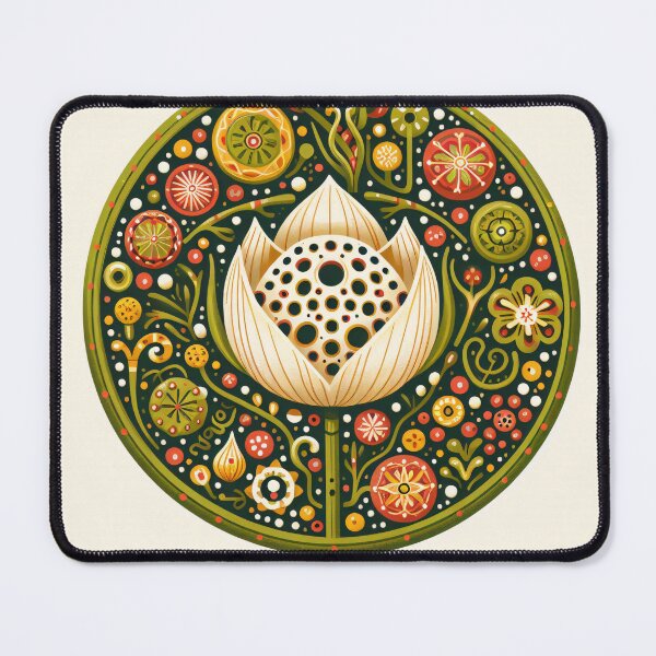 Item preview, Whimsical Lotus Seed Pod Illustration - Colourful Botanical Art yellow cream green designed and sold by FOLK ART FUSION by heidiannemorris.
