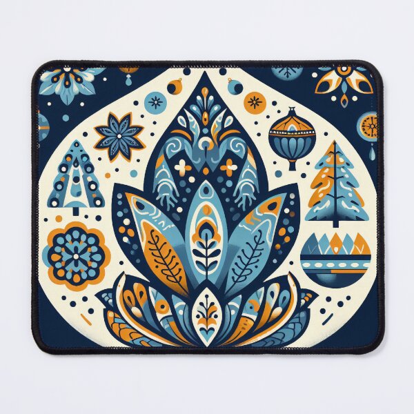 Item preview, Whimsical Lotus Seed Pod Illustration - Colourful Botanical Art blue cream and gold designed and sold by FOLK ART FUSION by heidiannemorris.