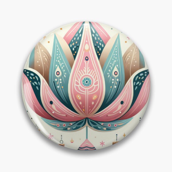 Item preview, Whimsical Lotus Seed Pod Illustration - Colourful Botanical Art pink cream blue designed and sold by FOLK ART FUSION by heidiannemorris.